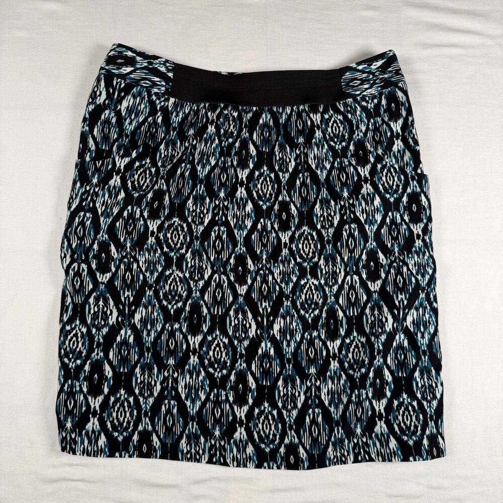 Axcess Womens Skirt Size Medium M Teal Black White Ikat Geometric A Line Side Zi